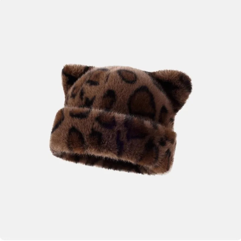 Plush Bear Ear Beanie – Cute Fluffy Winter Hat for Women