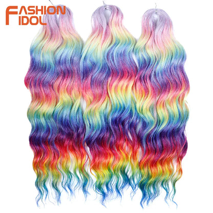 24 Inch Water Wave Crochet Braiding Hair Extensions – Synthetic Ombre