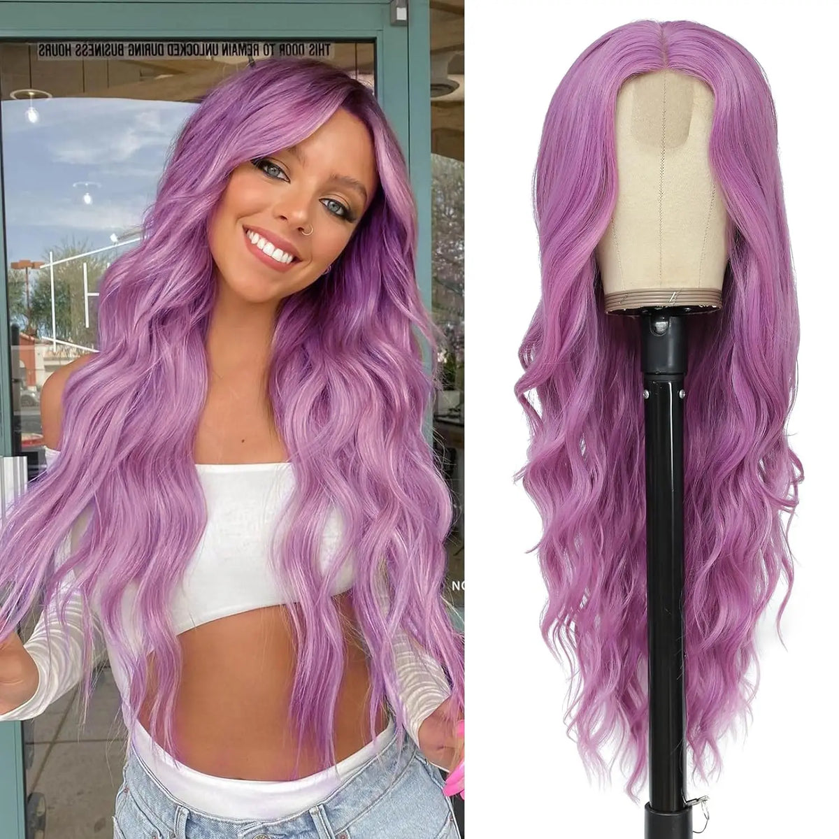 Long Wavy Synthetic Lace Wig – 26 Inch Middle Part, Heat Resistant