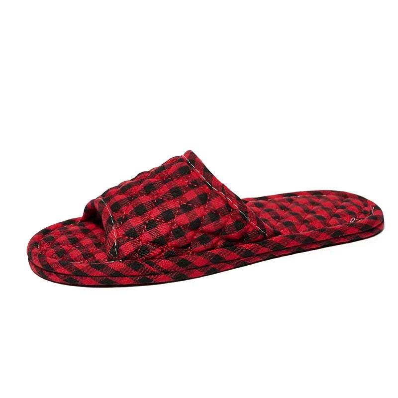 Women's Plaid Indoor Slippers – Lightweight Anti-Slip Fabric House Shoes