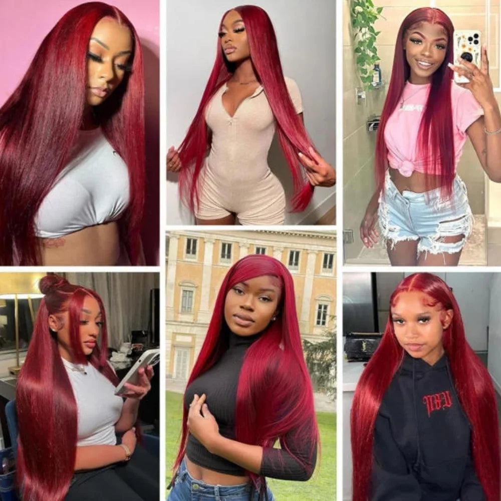 13x4 HD Lace Front Wig – 99J Burgundy Straight Human Hair, 250% Density