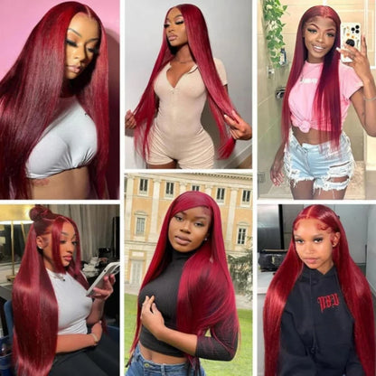 13x4 HD Lace Front Wig – 99J Burgundy Straight Human Hair, 250% Density