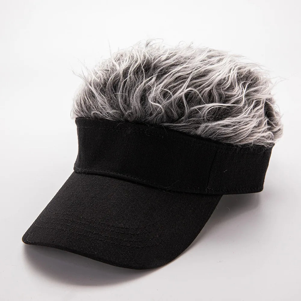 Faux Hair Sun Visor Cap with Fake Spiked Wig – Unisex Novelty Hat