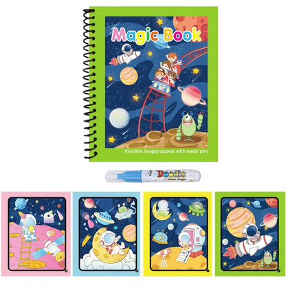 Magic Water Drawing Book for Kids with Pen – Reusable Coloring Activity