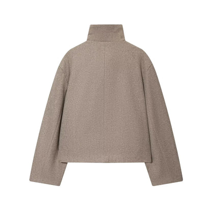 Women's Stand Collar Button Wool Blend Short Coat – Loose Casual Winter Jacket