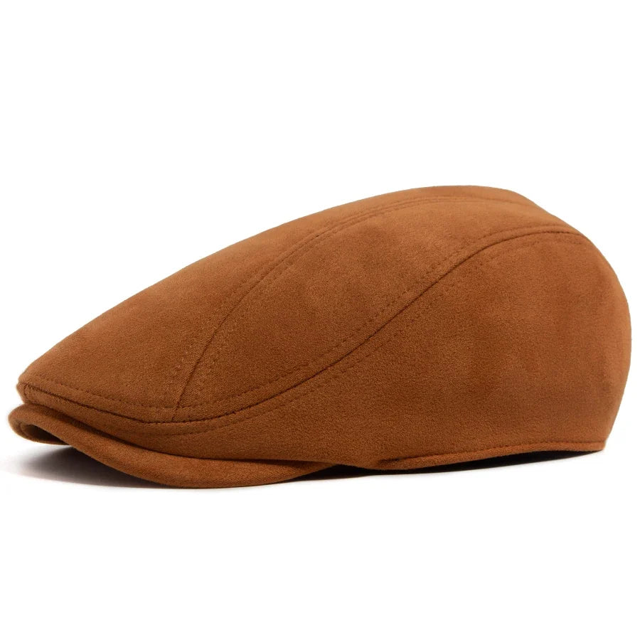 Suede Flat Cap Newsboy Beret – Vintage Winter Hat for Men & Women