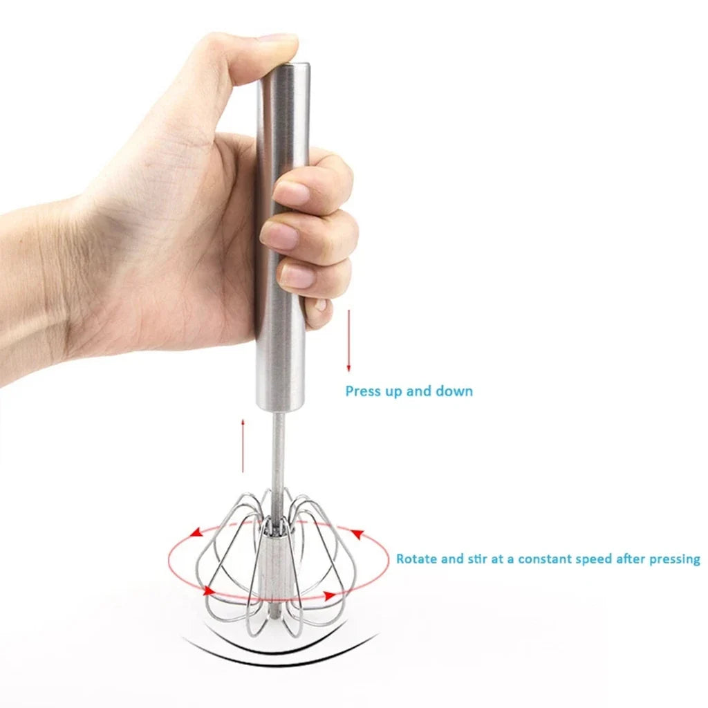 Semi-Automatic Stainless Steel Egg Whisk – Self-Turning Hand Mixer