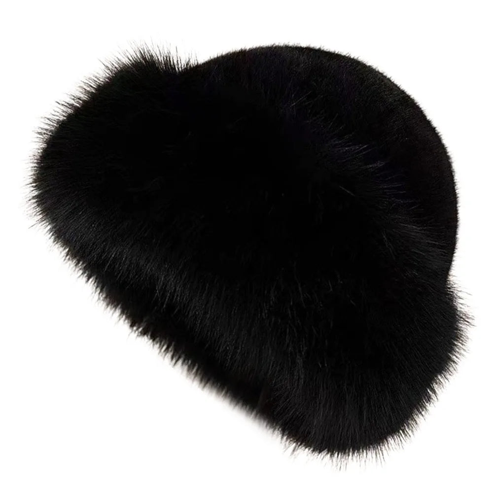 Fluffy Faux Fur Beret – Women's Winter Plush Bucket Hat