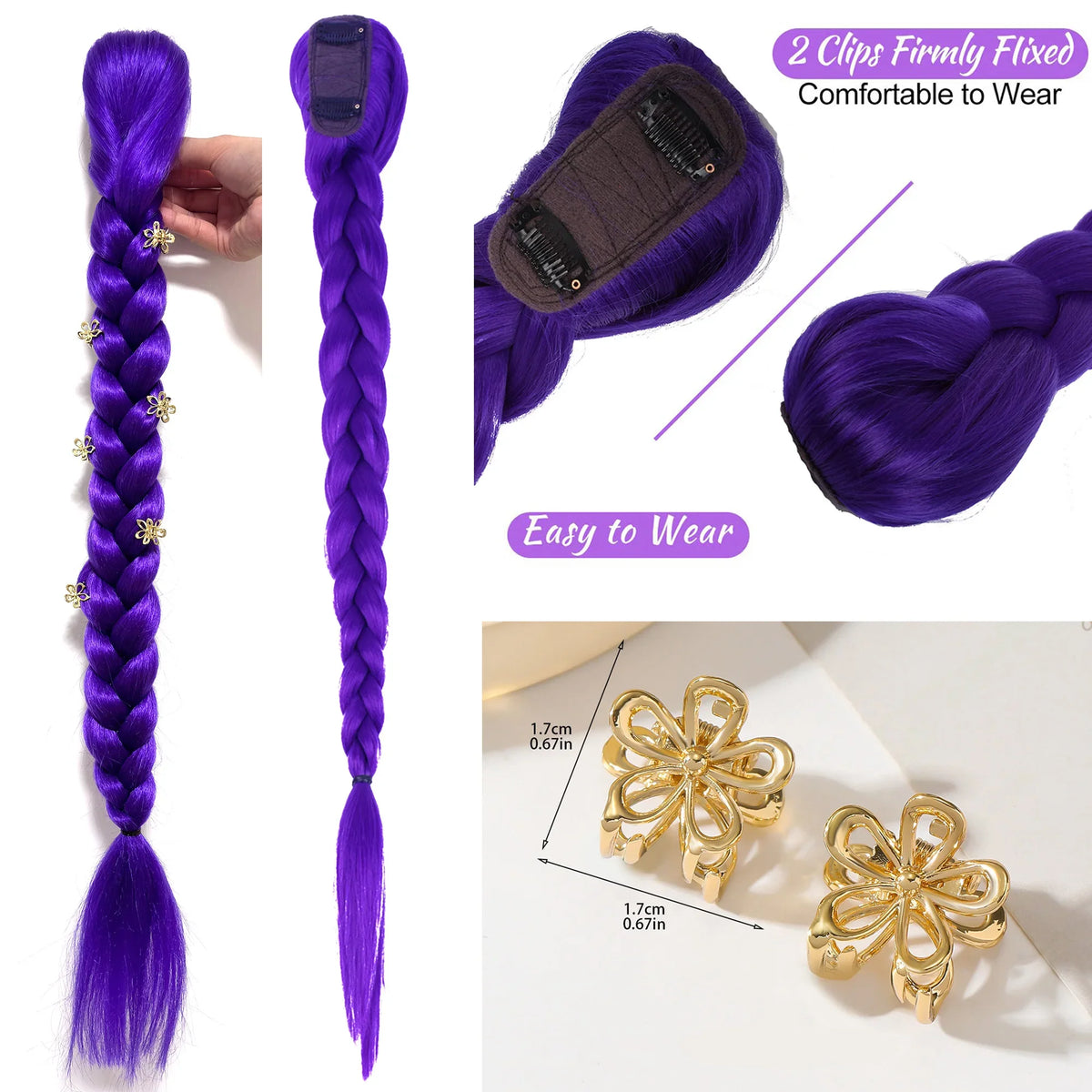 Purple Braided Clip Ponytail Hair Extension – 26 Inch Long Braid Hairpiece
