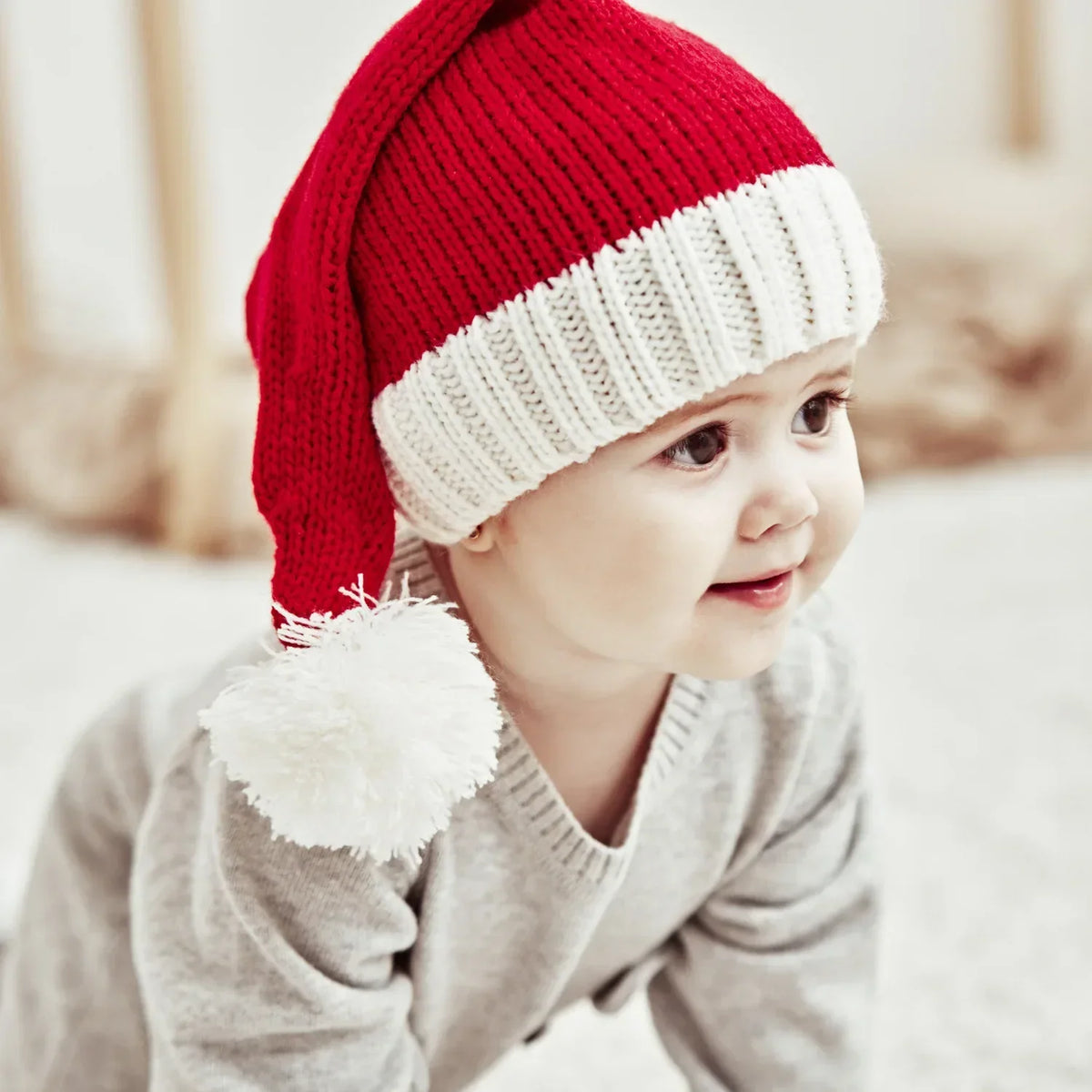 Christmas Knit Santa Beanie with Pom Pom – Adults & Kids