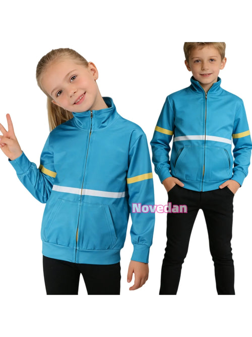 Max Mayfield Inspired Blue Zip-Up Hoodie Costume for Kids Halloween Cosplay Outfit