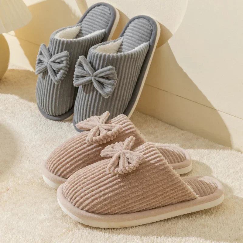 Women's Bow Slippers – Soft Warm Indoor House Shoes