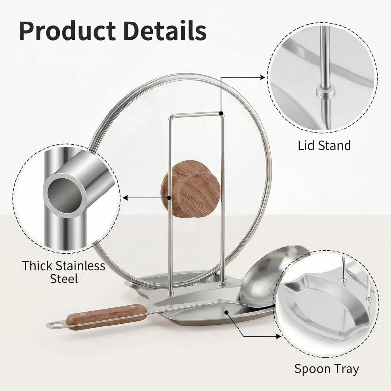 Pot Lid Rack & Spoon Rest – Stainless Steel Multifunctional Kitchen Organizer