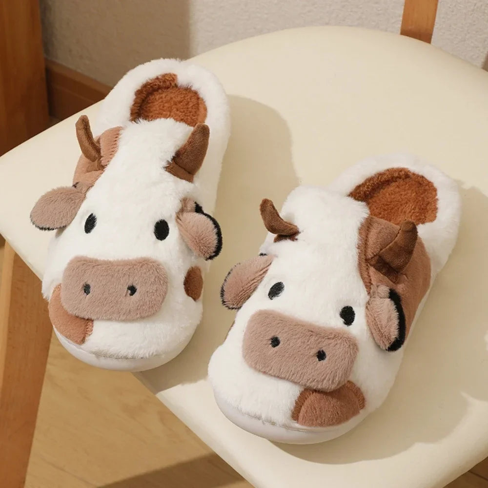 Cow Plush Slippers – Cute 3D Animal House Shoes for Women & Men