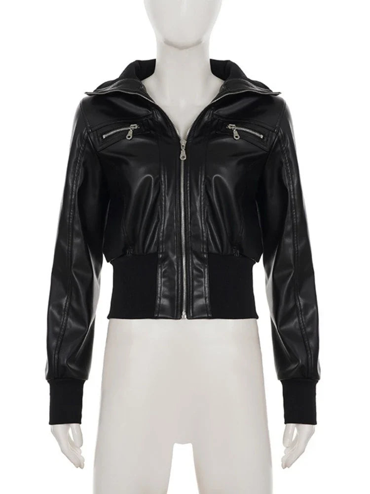 Women's Vintage PU Leather Jacket – Alt Grunge Zipper Coat