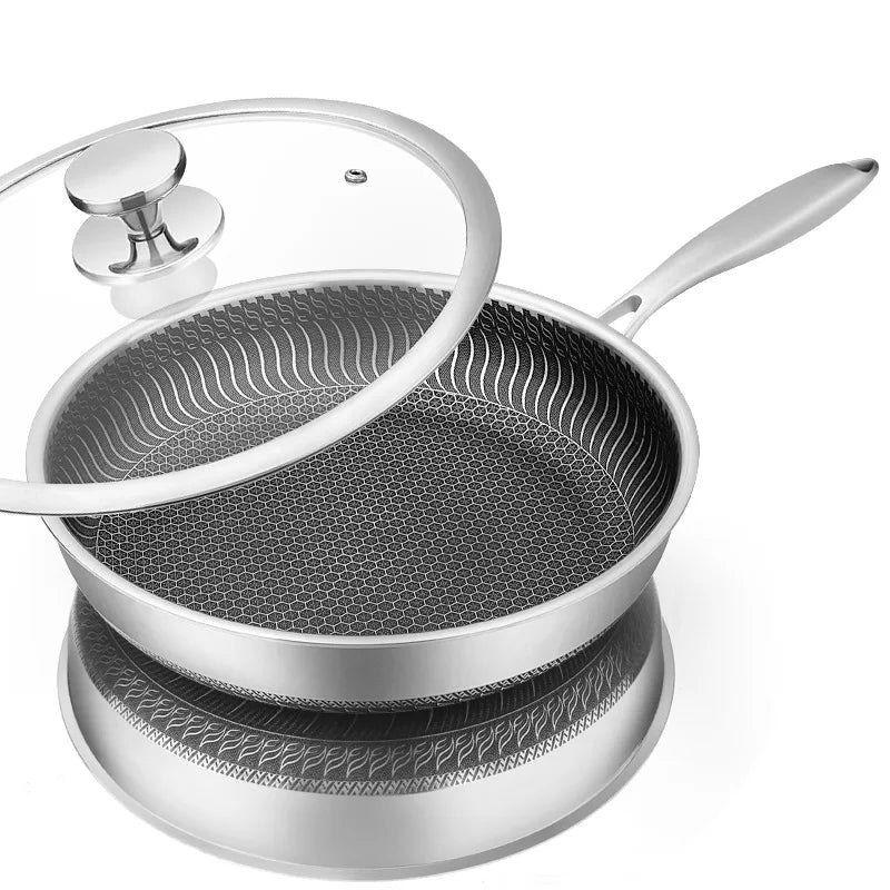 Nonstick Stainless Steel Frying Pan with Honeycomb Surface