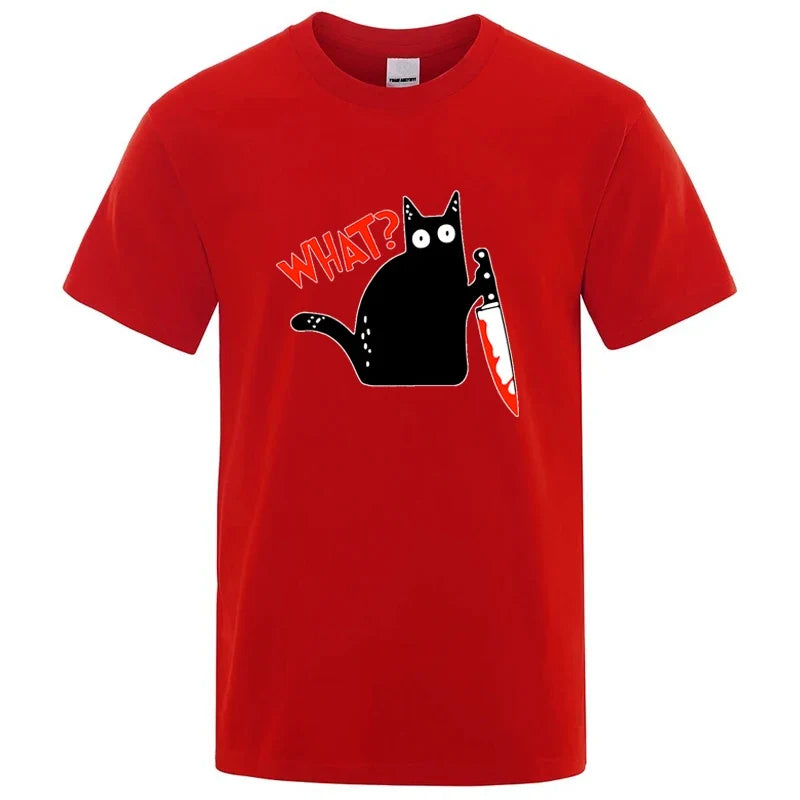 Knife Cat Graphic T Shirt Funny Cotton Blend Streetwear Tee