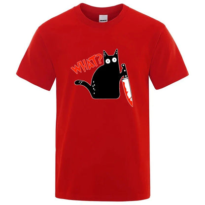 Knife Cat Graphic T Shirt Funny Cotton Blend Streetwear Tee