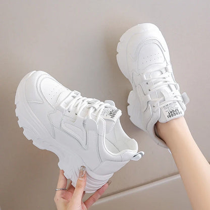 Women's Platform Sneakers – Lace-Up Thick Sole PU Leather Shoes
