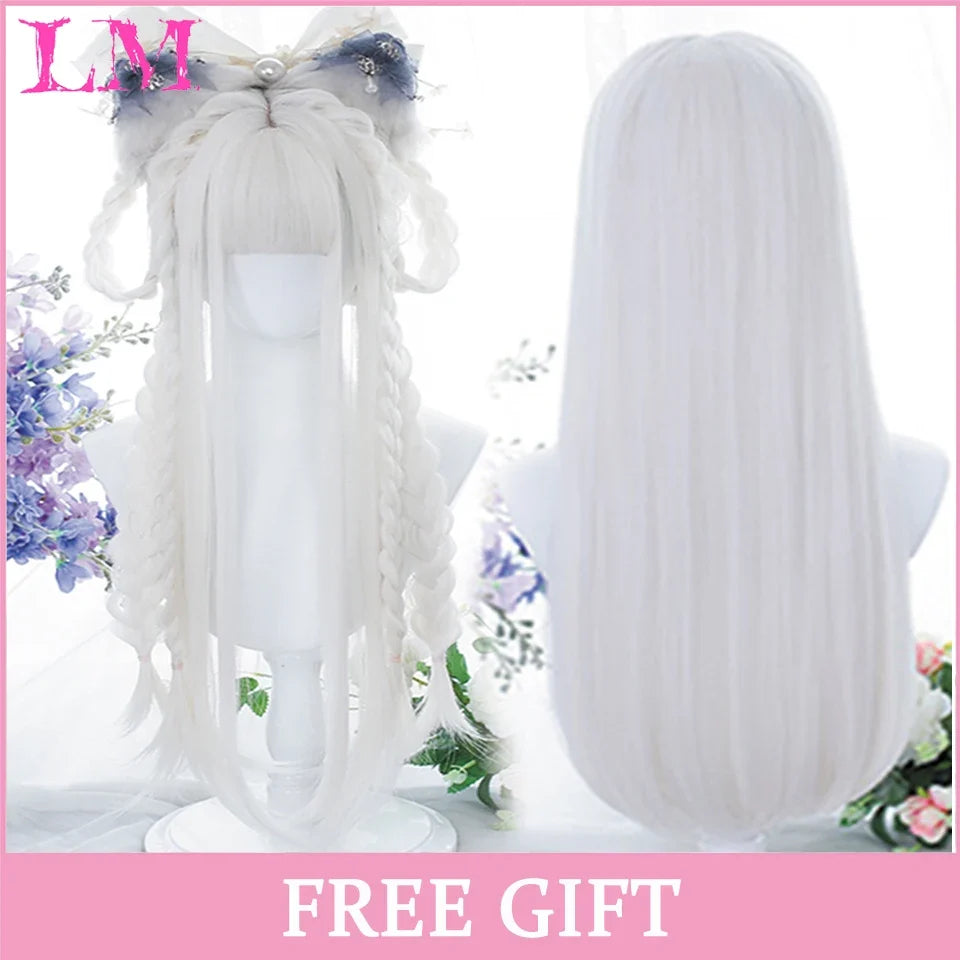 Cosplay Wig with Bangs – Long Straight Synthetic Hair 24 Inch