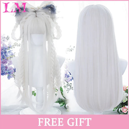 Cosplay Wig with Bangs – Long Straight Synthetic Hair 24 Inch
