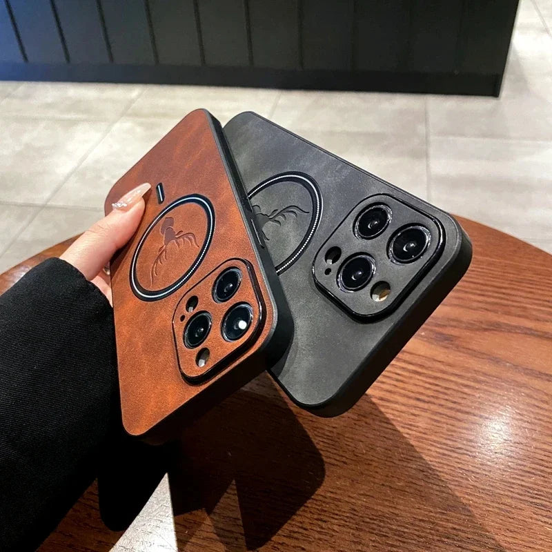 Magnetic Deer Head Leather iPhone Case with MagSafe Wireless Charging