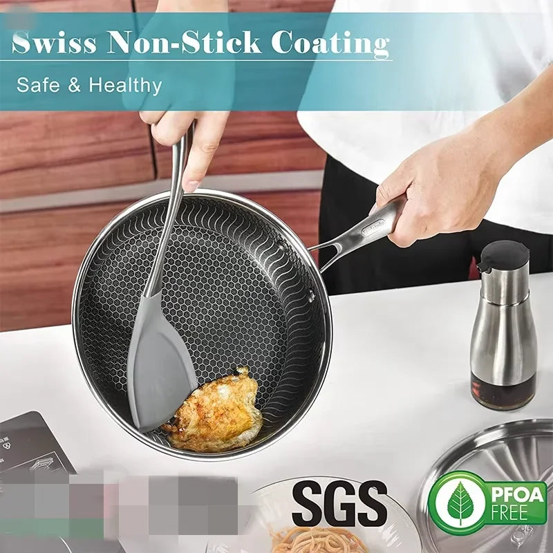 Stainless Steel Honeycomb Nonstick Frying Pan – Induction & Gas Compatible