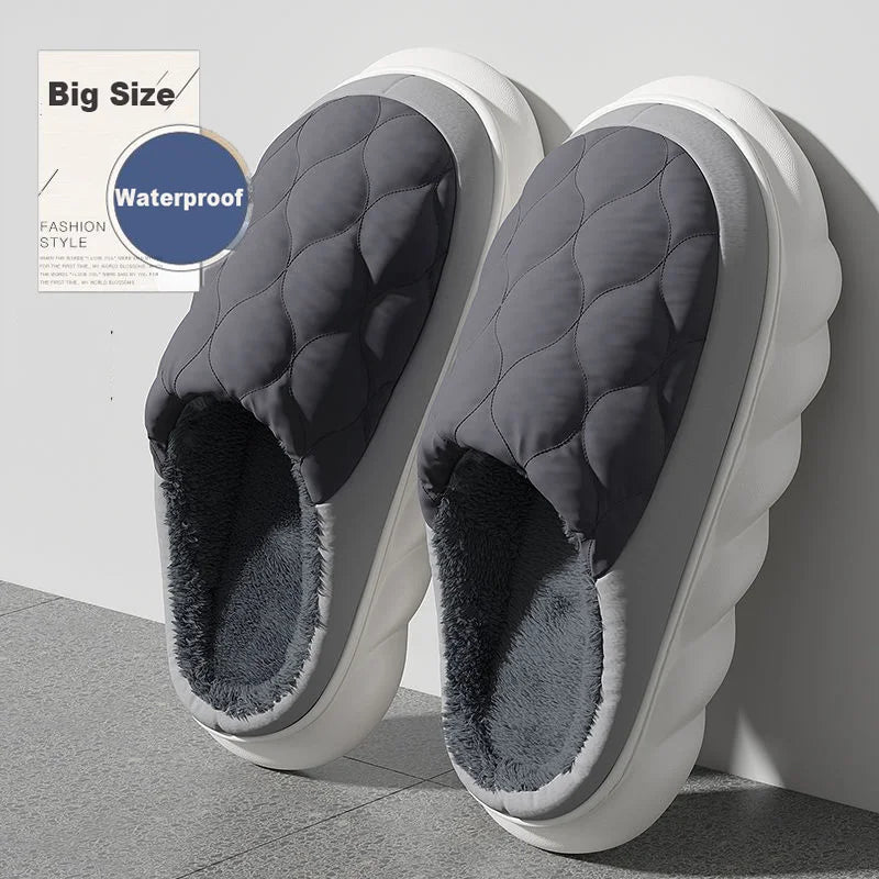 Waterproof Winter Slippers – Quilted Fur-Lined House Shoes for Men & Women