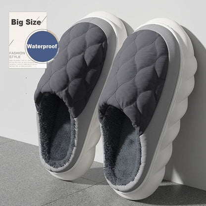 Waterproof Winter Slippers – Quilted Fur-Lined House Shoes for Men & Women