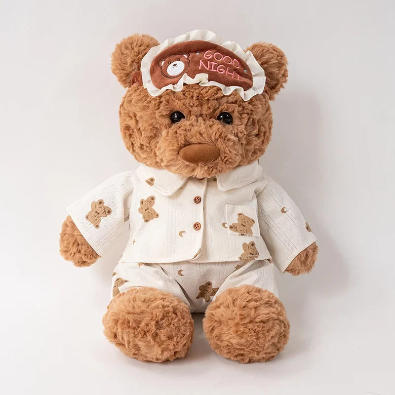 Pajama Teddy Bear Plush Doll – Cute Stuffed Animal with Sleep Mask