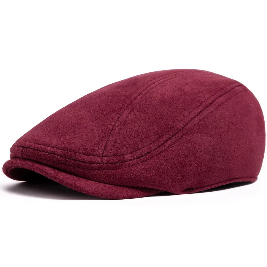 Suede Flat Cap Newsboy Beret – Vintage Winter Hat for Men & Women