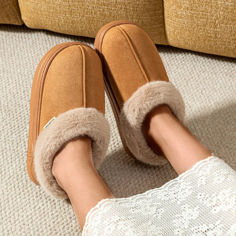 Fuzzy Winter Slippers – Plush Faux-Fur Thick-Sole Anti-Slip Home Shoes
