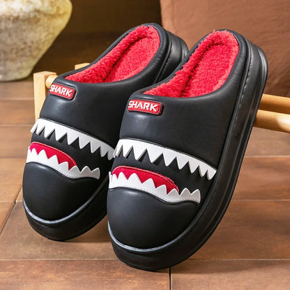 Shark Slippers Men's Platform House Shoes Warm Plush Lined EVA Non-Slip