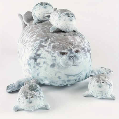 Chubby Seal Plush Pillow Set – Mom & 4 Baby Stuffed Toys