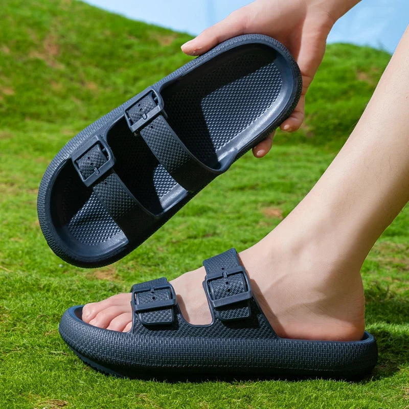 Thick Sole Sandals – Non-Slip Double Strap Slides for Men & Women