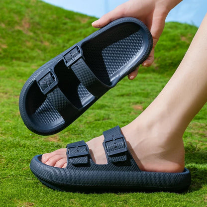 Thick Sole Sandals – Non-Slip Double Strap Slides for Men & Women