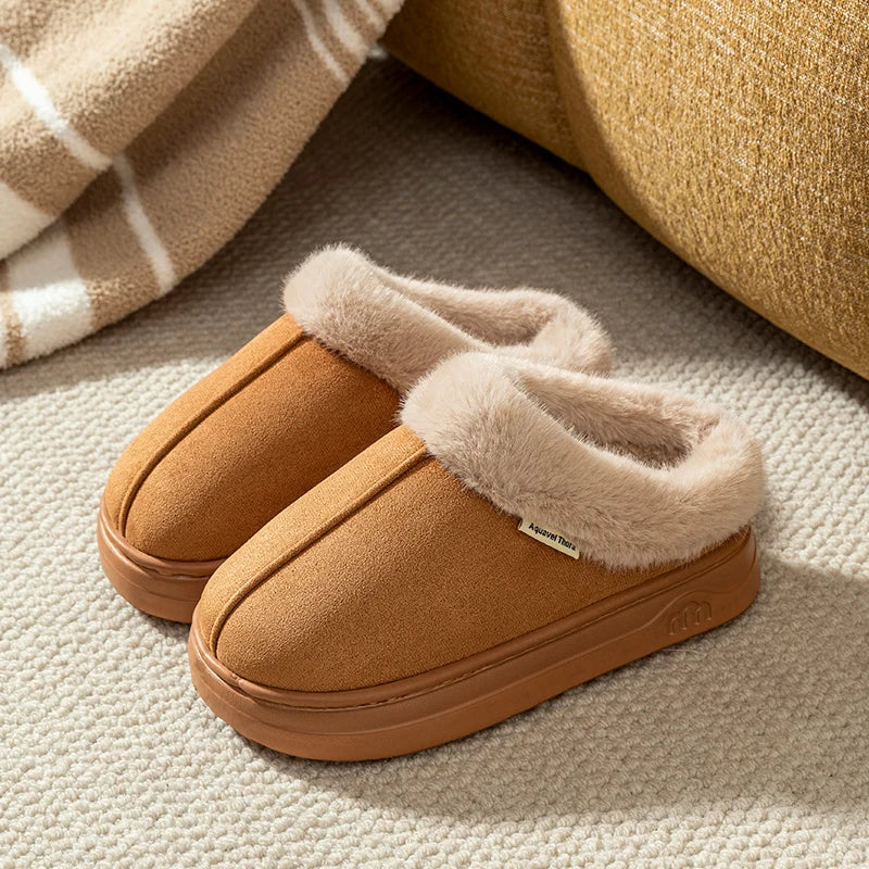 Fuzzy Winter Slippers – Plush Faux-Fur Thick-Sole Anti-Slip Home Shoes