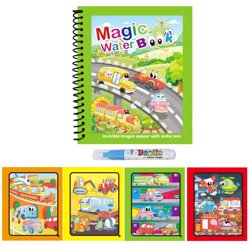 Magic Water Drawing Book for Kids with Pen – Reusable Coloring Activity