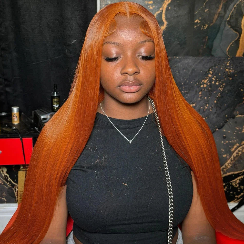 Ginger Orange Straight Lace Front Wig Human Hair – #350 HD Lace, 13x4 & 13x6