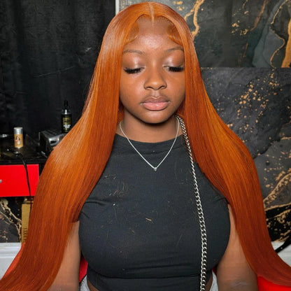 Ginger Orange Straight Lace Front Wig Human Hair – #350 HD Lace, 13x4 & 13x6