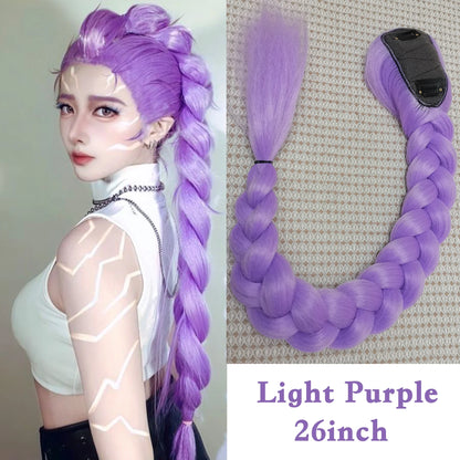 Purple Braided Clip Ponytail Hair Extension – 26 Inch Long Braid Hairpiece