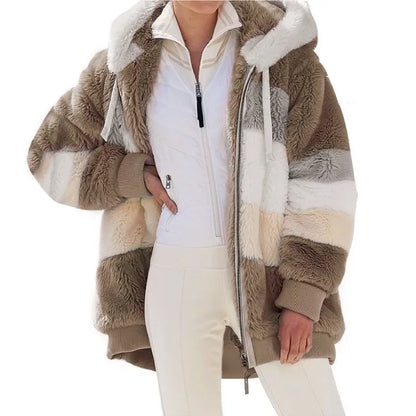Oversized Plush Fleece Hooded Jacket for Women