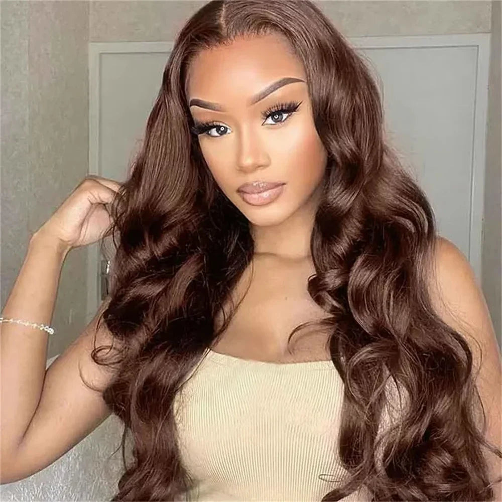 Chocolate Brown Body Wave Lace Front Human Hair Wig – 13x4 & 13x6