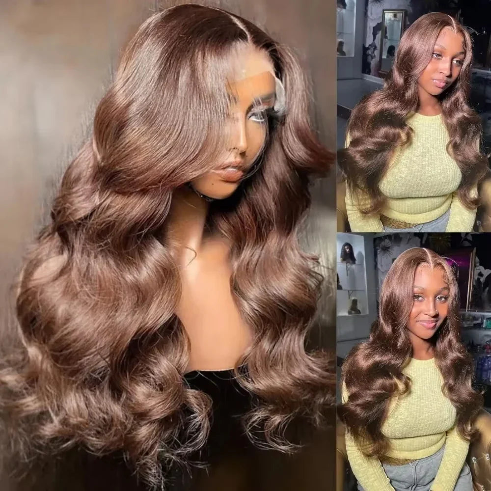 Chocolate Brown Body Wave Lace Front Human Hair Wig – 13x4 & 13x6