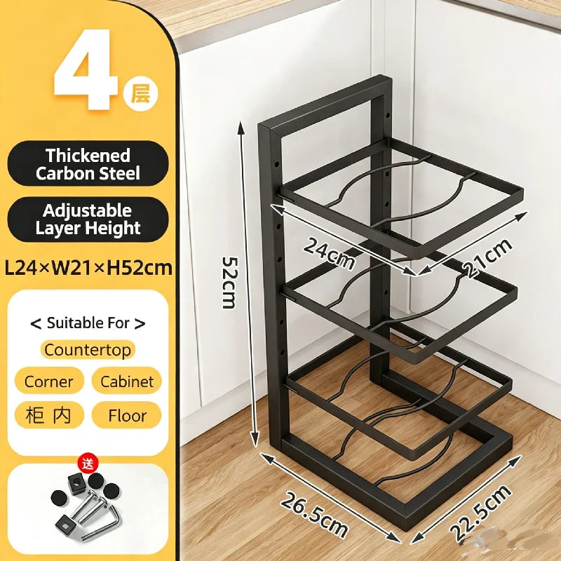 Multi-Tier Pot Rack Organizer – Carbon Steel Pan Storage Stand
