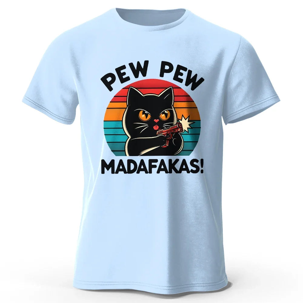 Cute Cat Doodle Graphic Cotton T Shirt Unisex Casual Short Sleeve Tee