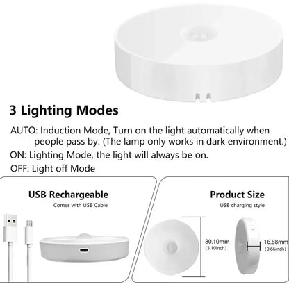 Motion Sensor LED Night Light USB Rechargeable 3-Color