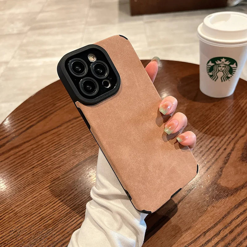 Matte Leather Silicone iPhone Case with Lens Protection