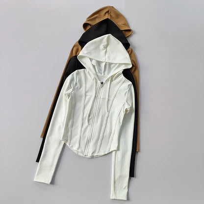 Women's Zip-Up Hoodie Jacket – Slim Fit Quick-Dry Sports Running Top