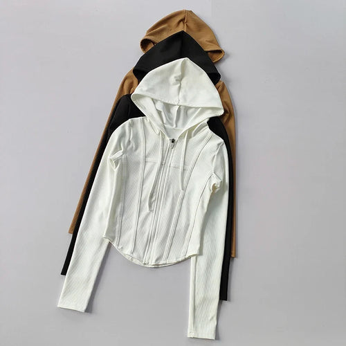 Women's Zip-Up Hoodie Jacket – Slim Fit Quick-Dry Sports Running Top
